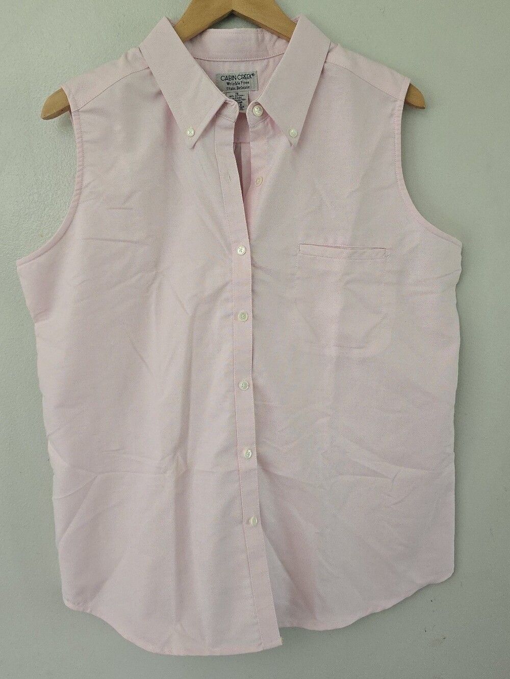 Cabin Creek Shirt Blouse Womens Sz 16 Pink Sleeveless Collared Button Up Coastal